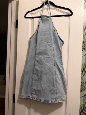 Light Wash Denim Halter Mini Dress